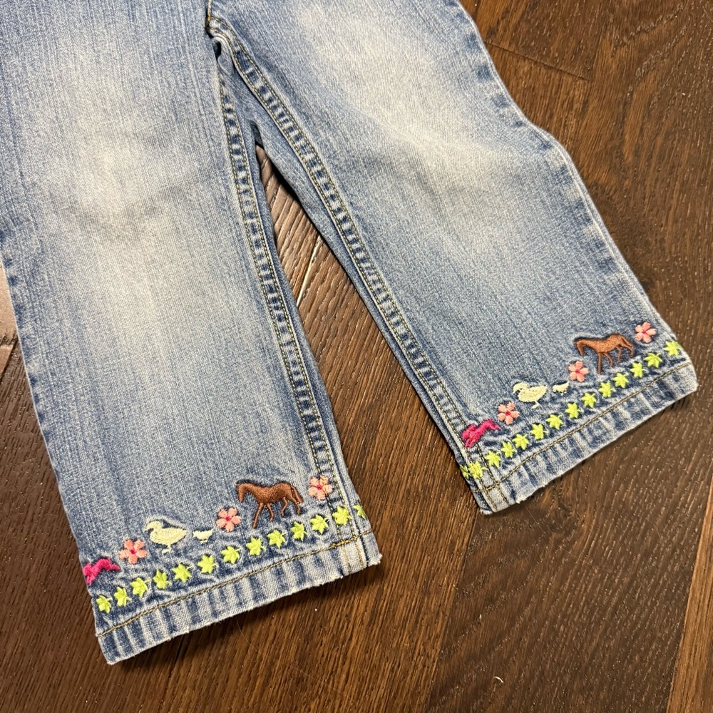 Vintage Gap Denim Toddler Girls Embroidered Horse Jeans 2 Years Farm Y2K Animals - Picture 10 of 12